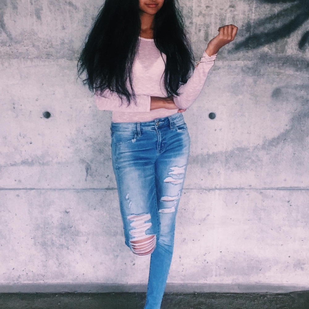 Mesh Long Sleeve Pink Top
